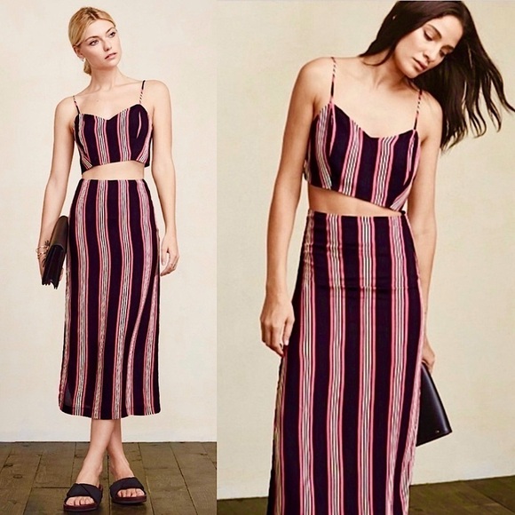 REFORMATION 90s Graphic Stripe Crepe Sweetheart Neck Sleeveless Cami Crop Top 4 - Picture 1 of 7